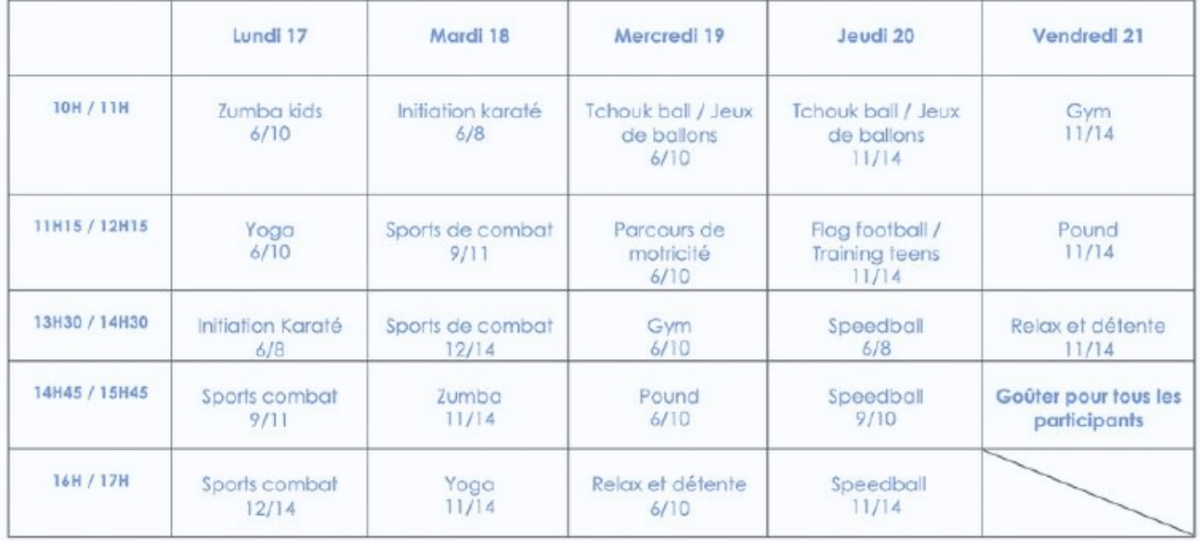 Sports pour tous planning multisports